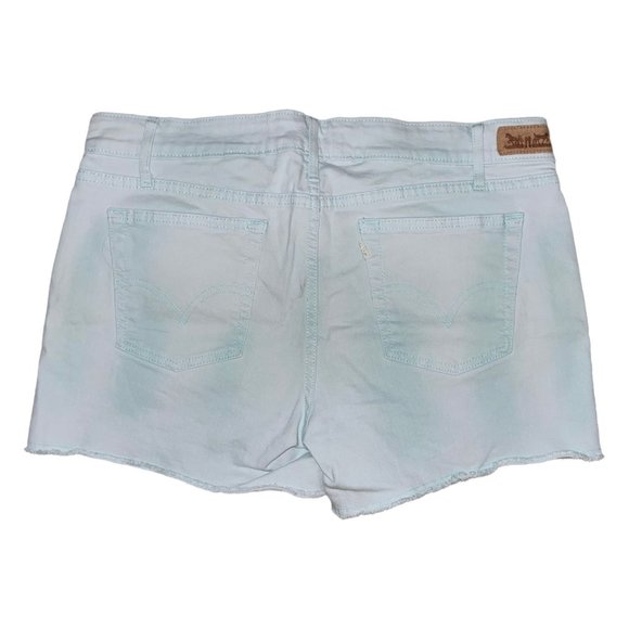 Levis Distressed Frayed Raw Hem Aqua Blue Denim Jean Shorts Womens 12 - Picture 4 of 7
